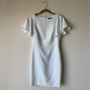 White House Black Market White Flutter Sleeve Sheath Dress